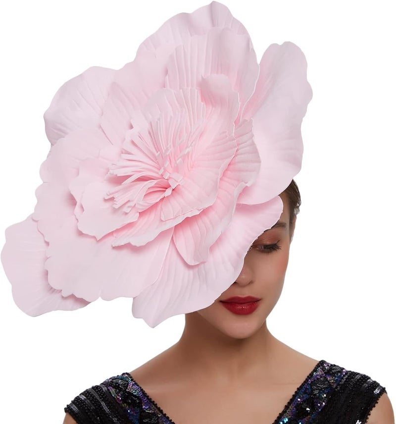 LDFWAY Large Flower Fascinators for Girls Women Tea Party Cocktail Headwear Derby Hats with Headband and Clip for Wedding - Image 1